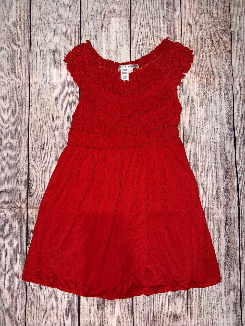 Max Studio Red Ruffled Smocked Top Dress